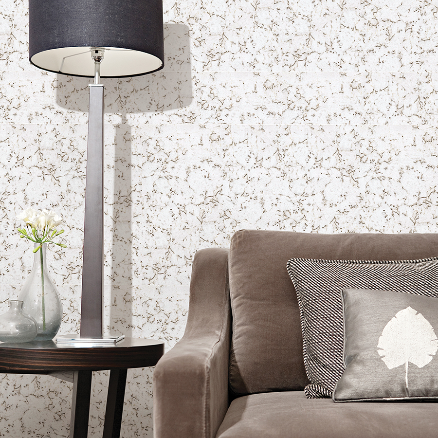 Пробковая стеновая панель Corkstyle Wall Design Monte Snow 600×300×3 фото в интерьере